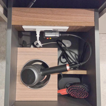 Contemporary Bathroom Vanity with In-Drawer Styling Station