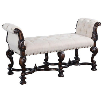 Window Seat Catalan Ornate Wood Stretcher Scrolled Legs  Tufted
