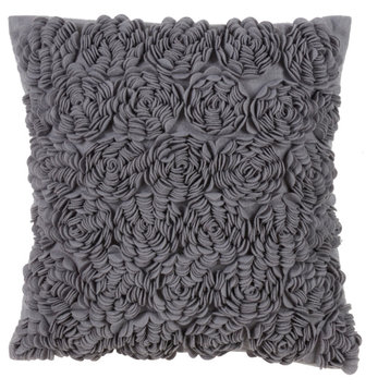 Flower Throw Pillow, Slate, 17", Poly Filled