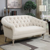 Coaster Fabric Tufted Back Settee with Roll Arm Loveseat in Natural