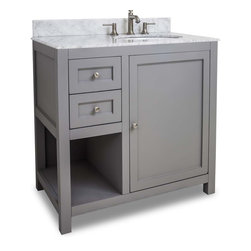36 inch Grey Finish Single Bathroom Vanity Carrera Marble Countertop - Bathroom Vanities And Sink Consoles