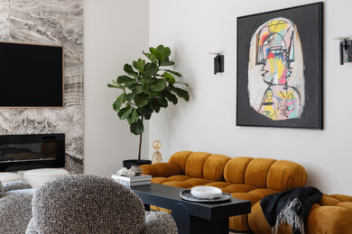 Example of a trendy living room design in Charlotte
