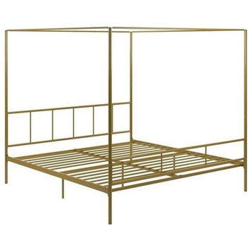 Pemberly Row Modern / Contemporary Canopy Bed King in Gold Finish