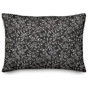 Black Floral Pattern 14x20 Indoor/Outdoor Pillow