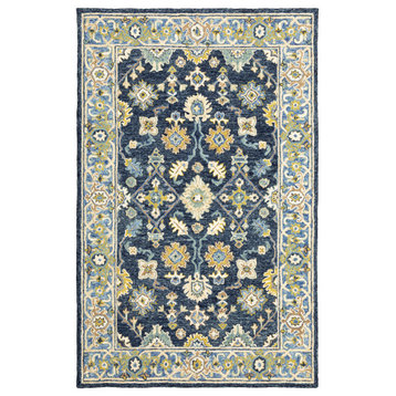 Asher Vintage Bohemian Navy and Blue Area Rug, 5'x8'