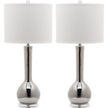 Safavieh Mae Long Neck Ceramic Table Lamps, Set of 2, Silver