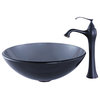 Kraus C-GV-104-12mm-15000BN Clear Black Glass Vessel Sink and Ventus Faucet