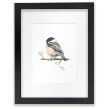 "Woodland Tinies" Chickadee Individual Framed Print, With Mat, Black, 16"x20"