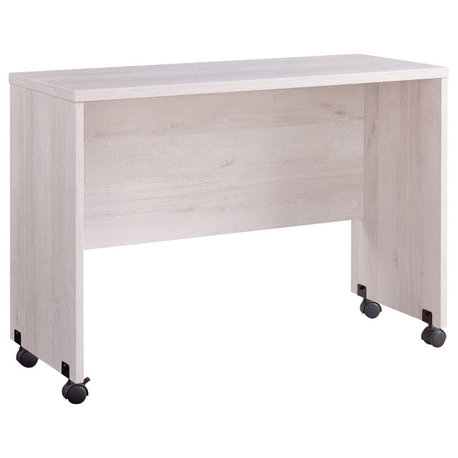 Rectangular Wooden Desk Return With Casters And Grain Details, White Oak