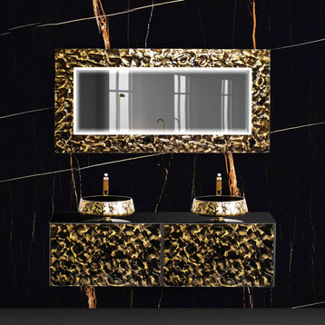 Teela Luxury Murano Glass Double Vanity LED Mirror, Black And Gold