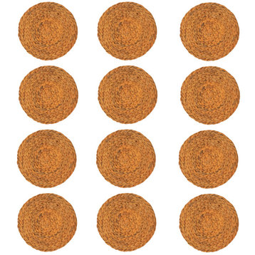 Round Hand-Woven Hyacinth Placemat, Mustard, Set of 12
