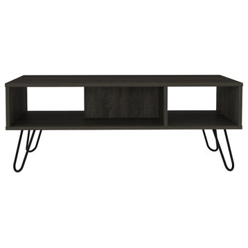 Minnesota Coffee Table with 2 Open Shelves and Hairpin Legs, Carbon Espresso