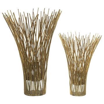 Metal Bamboos Decor, 2-Piece Set, Metallic Gold