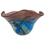 Dale Tiffany - Dale Tiffany Allesia Hand Blown Art Glass Bowl - Our Allesia Hand Blown Art Glass Bowl is bold blend of saturated color and texture that will make a statement in any d"cor. The generously sized ruffled bowl features a background dark amber with brush strokes of green, blue, back, light amber and tan. Allesia's inner wall is the same light amber as seen on the outer wall for continuity. Because the bowl is crafted using hand blown Favrile Art Glass, please allow for subtle differences in color and texture. A lovely centerpiece on a larger dining or console tables, our Viola Hand Blown Art Glass Bowl also makes an ideal gift for any occasion.