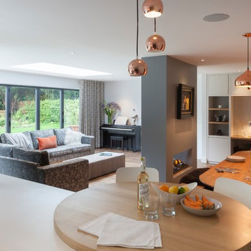 Flexible open plan kitchen with dining, living and work areas