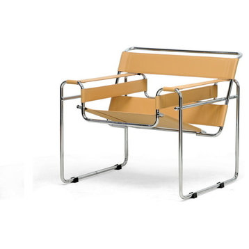 Baxton Studio Jericho Leather Mid-Century Modern Accent Chair, Tan