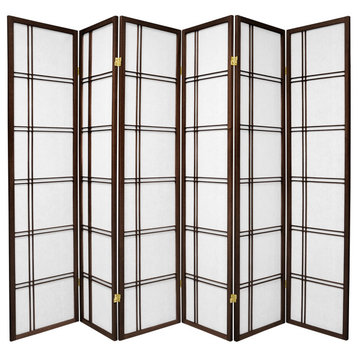 Modern Classic Room Divider, Double Cross Rice Paper Panels, Brown/6 Panels