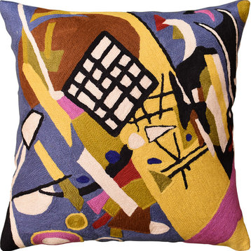 Kandinsky Black Frame II Decorative Pillow Cover Handembroidered Wool 18x18"