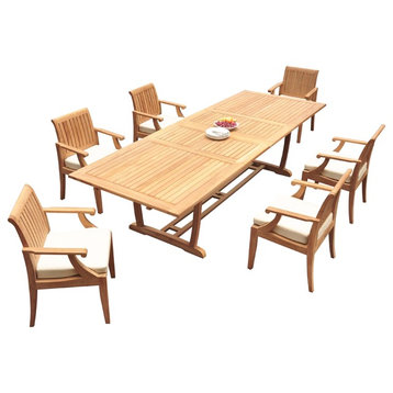 7-Piece Outdoor Teak Dining Set: 117" Masc Rectangle Table, 6 Lagos Arm Chairs