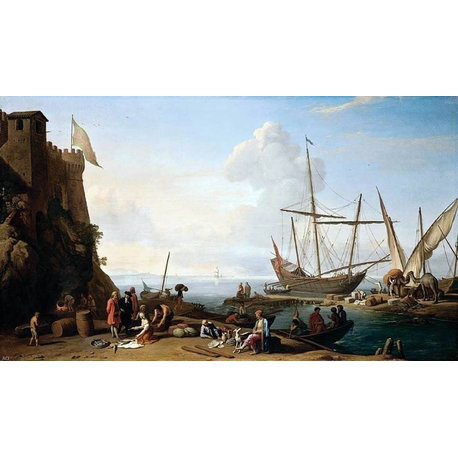 Adrien Manglard Mediterranean Harbour Scene, Gallery Wrapped Canvas, 18"x27"