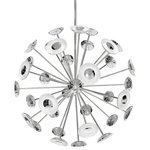 Blackjack Lighting - Dot 27" Chandelier, Polished Chrome - Each of Dot's 24 arms ends in a shallow reflector with its own center metal dot. A ring of LEDs behind the dots bounces light off the reflector's interior surface evenly and in all directions, without shadows or glare