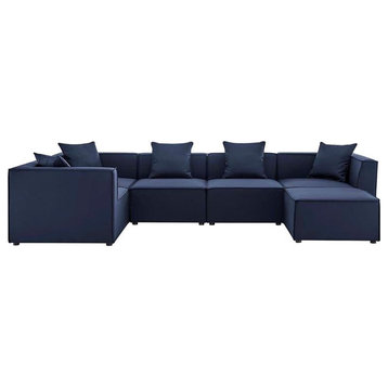 Modway Saybrook 6-Piece Fabric Upholstered Outdoor Patio Sectional Sofa in Navy