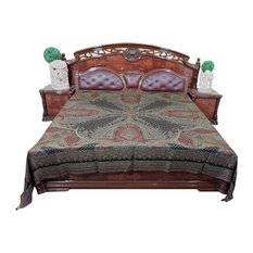 Mogul Interior - Boho Kashmir Indian Bedding King Size Bed Throw Mogul - Blankets