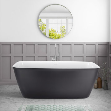 59" Acrylic Freestanding Soaking Tub, Contemporary Bathtub, Gray