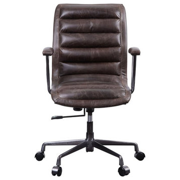 ACME Zooey Tufted Leather Upholstered Swivel Office Chair in Distress Chocolate