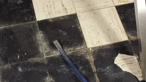 Wet Asbestos Floor Tile And Black Adhesive, How To Fix Broken Asbestos Tile