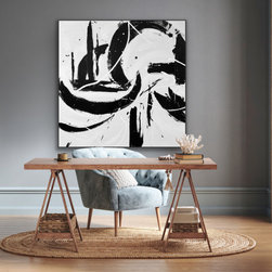 Preethi Arts - 48x48" Black white Contemporary Art Large Modern Painting Minimal wall decor - Paintings