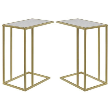 Home Square Side C-Table in White Faux Marble and Gold - Set of 2