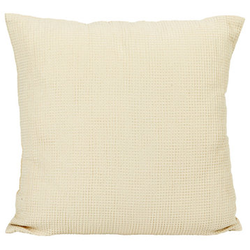 20" Square Woven Linen and Cotton Waffle Pillow, Cream