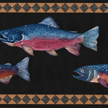 Wallpaper Border Cabin Fish Tan Black Blue Pink 7"x15' NE40273B