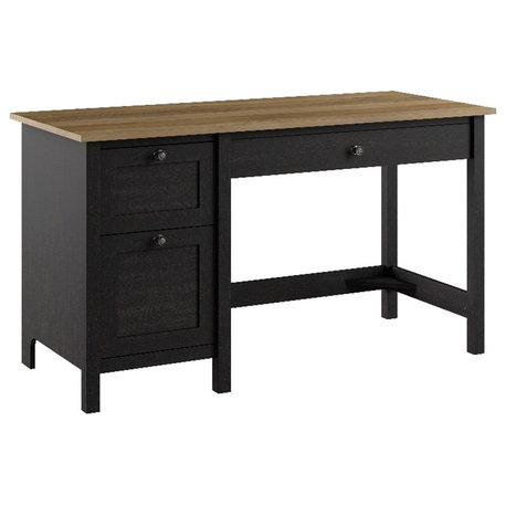 Mayfield 54W Computer Desk with Drawers in Vintage Black and Reclaimed Pine