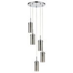 Linea di Liara - Effimero 5-Light Cluster Pendant With Polished Smoke Glass, Polished Chrome - The Effimero 5 light cluster pendant light fixture features a modern design that adds an industrial look to any setting. This multi light chandelier offers a chrome finish, exposed hardware and polished smoked glass shades. Adjustable fabric cords allow for customization of the length of the lights.