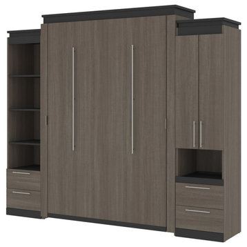 Atlin Designs 104" Queen Murphy Bed and Narrow Storage with Drawers in Bark Gray