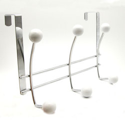 Evideco - Over the Door 6 Metal Hooks Rack Chrome-White - Wall Hooks