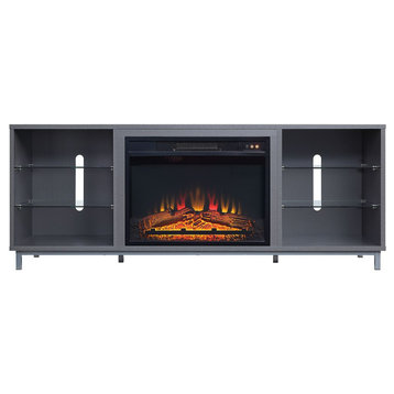 Manhattan Comfort Brighton 60" Fireplace Shelves & Media Wire Management, Gray