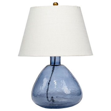 Contemporary Coastal Sea Glass Blue Table Lamp 17 in Clear Fat Bottle Shape