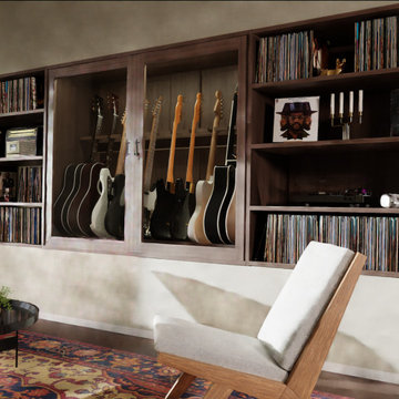 Custom Walnut Built-in Humidified Guitar Display in Walnut