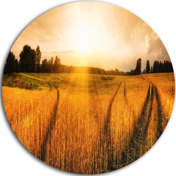Wheat Field At Sunset Panorama, Photo Large Disc Metal Wall Art, 36"