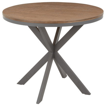 X Pedestal Dinette Table, Grey Metal, Medium Brown Bamboo