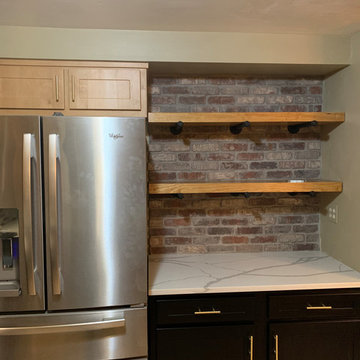 Cabinet refacing—light with dark 2 toned and brick splash