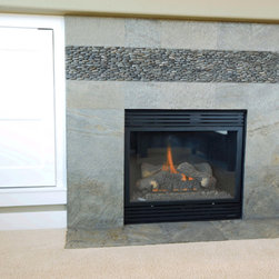 Gray River Rock Standing Pebble Tile Fireplace Wall - Products
