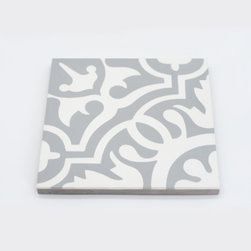 Moroccan Mosaic and Tile House - Baha Handmade Cement Tile, White/Gray, Sample - Wall And Floor Tile