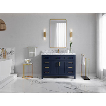 Cambridge 48 Single Sink Bath Vanity in Hale Navy Blue 2" Calacatta Gold