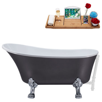 55" Streamline N355CH-WH Clawfoot Tub and Tray With External Drain