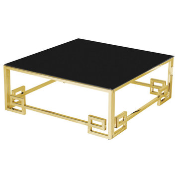 Stainless Steel Cocktail Table, Gold/Black Glass