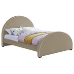 Meridian Furniture - Brody Velvet Upholstered Bed, Beige, Queen - Get a good night's sleep with this Brody beige velvet queen bed. Crafted from a mixture of wood, velvet, and foam, this bed is as comfy as it is cozy. Its soft beige velvet bed frame features cream velvet piping, giving it an appearance reminiscent of gingerbread. Dark espresso wood legs complement the beige-and-cream frame while providing sturdy support. Its contemporary design is perfect for any modern bedroom space, and its velvety texture ensures you get plenty of Z's.